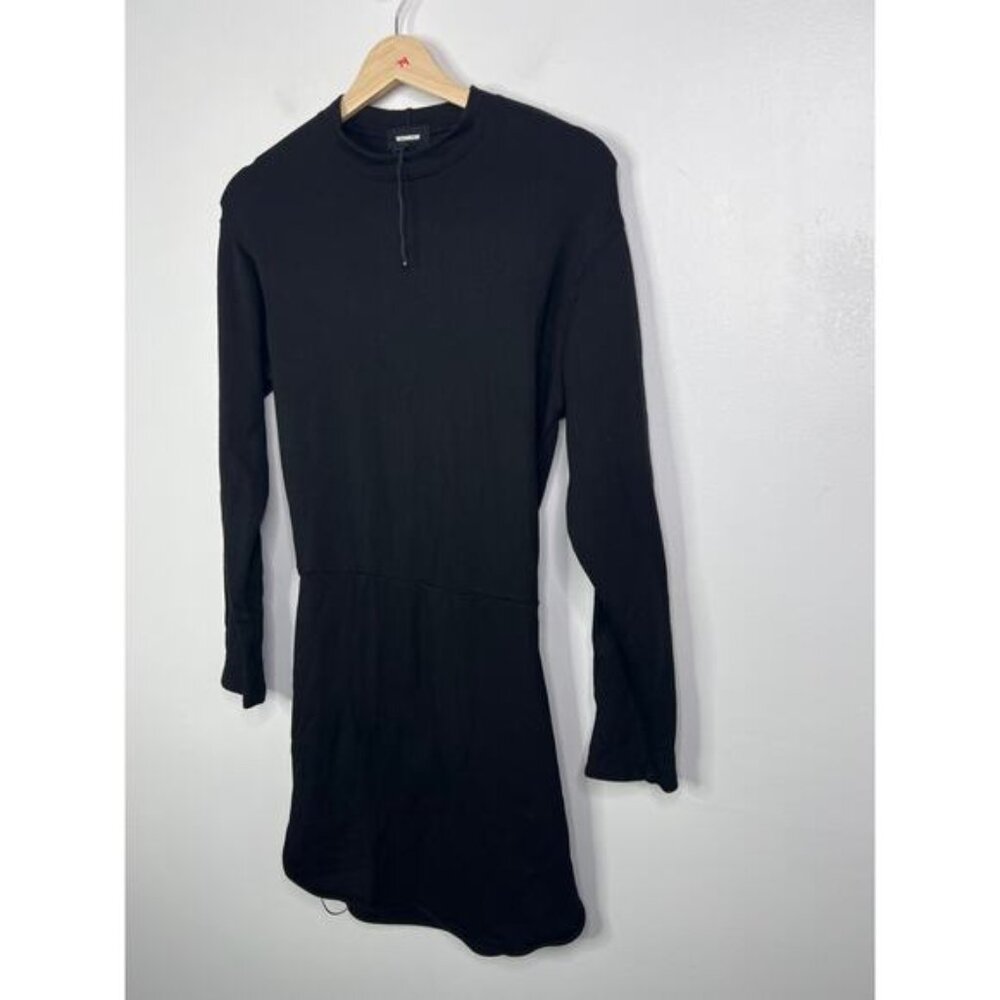 NEW Monrow Super Soft Casual Fleece Black Long Sleeve Mini Sweatshirt Dress - Picture 3 of 9